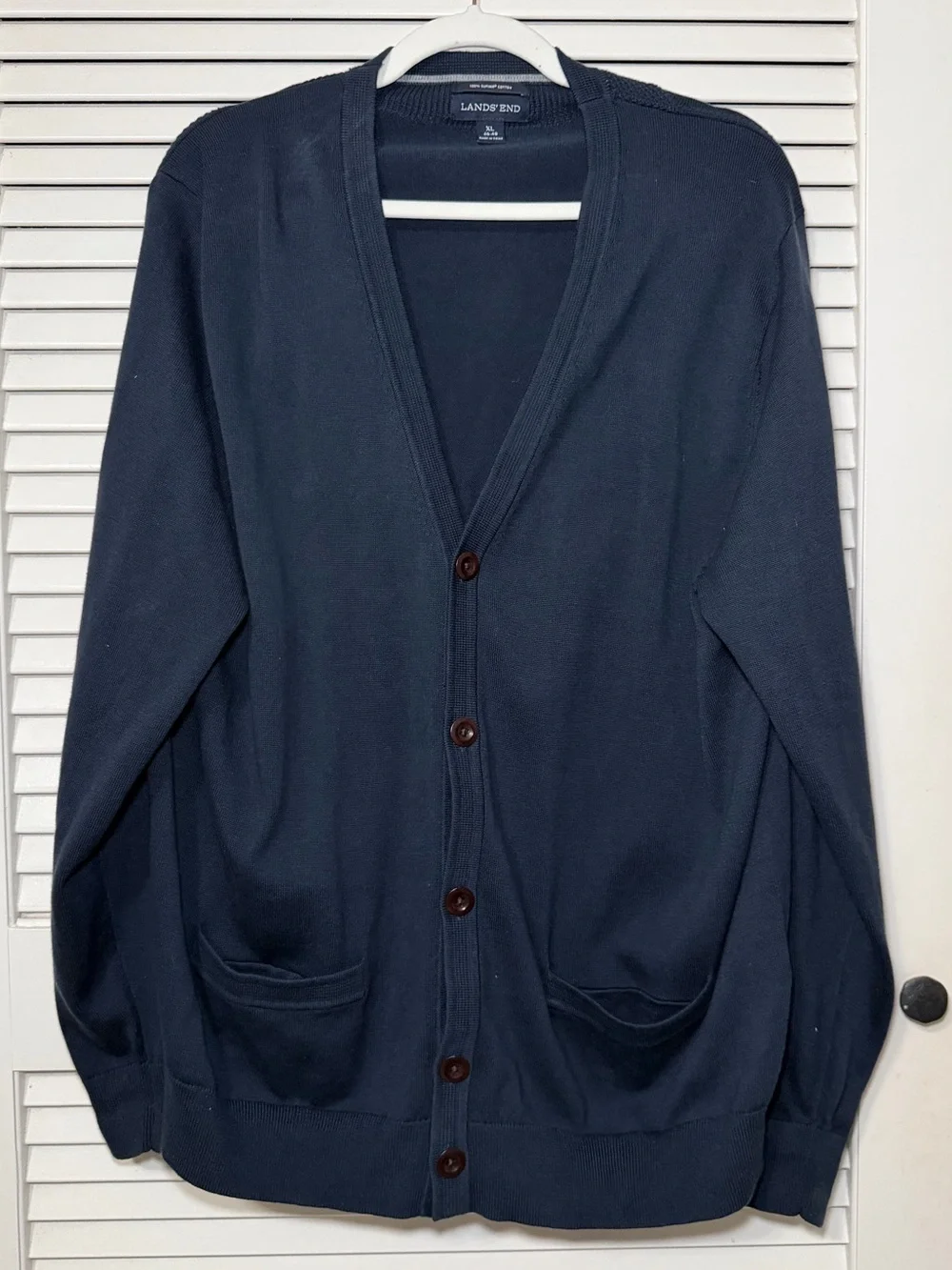 Lands' End Navy Button Front V-Neck Cardigan